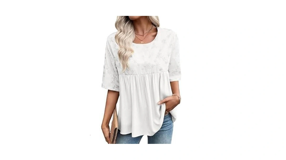 Evaless Womens Spring Summer Tops Casual Crewneck Half Sleeve Shirts
