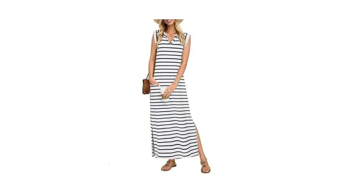 Auselily Sundresses For Women Wrinkle Free Casual Travel V Neck