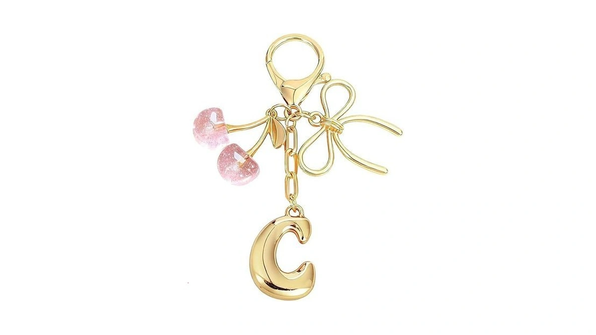 Lohgou Bubble Initial Keychain For Women, Gold Letter Bag Charm