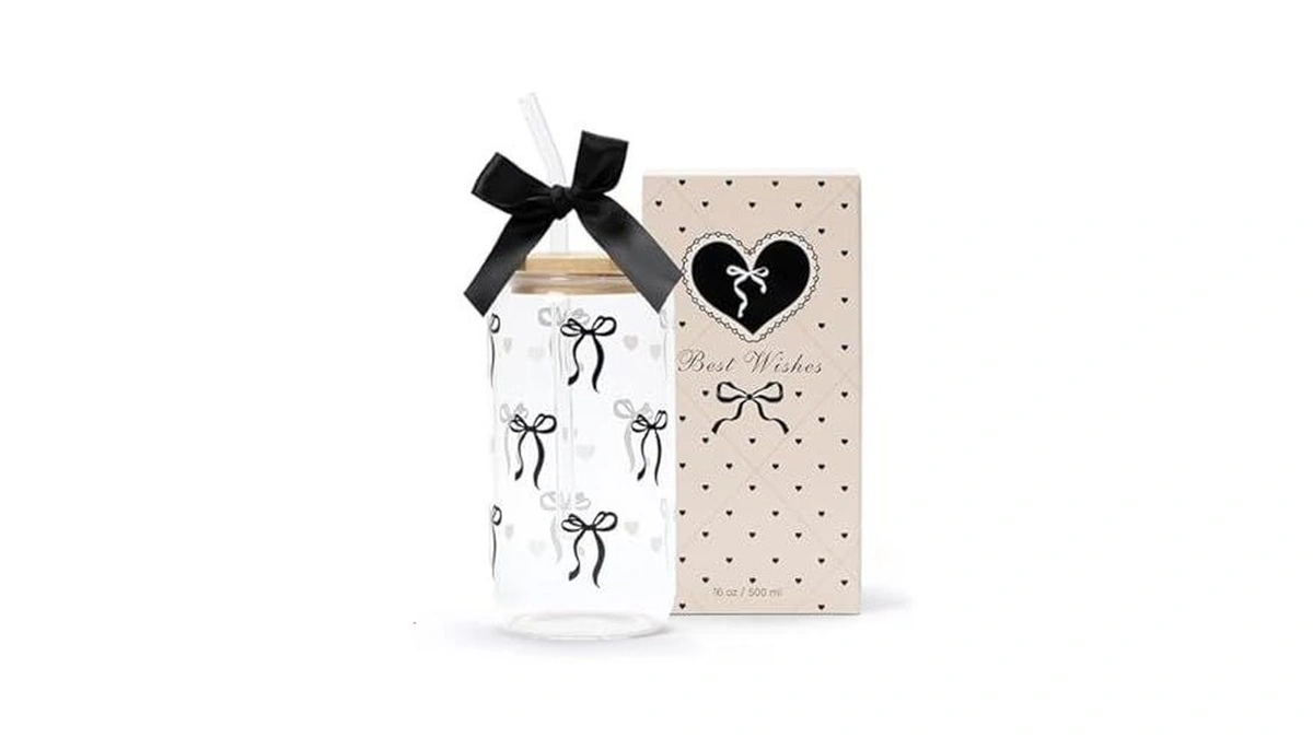 Coquette Black Bow Aesthetic Cup With Gift Box 16oz Glass
