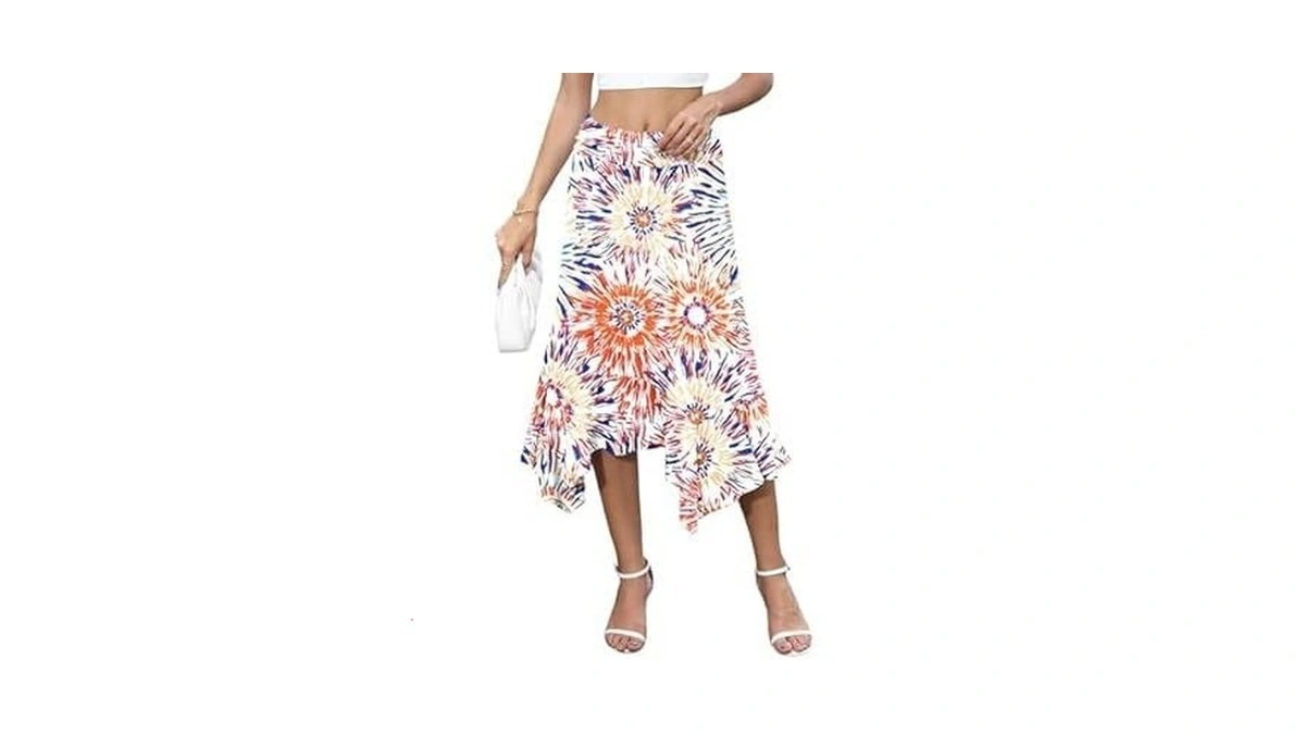 Ysyokow Midi Skirts For Women Summer High Waisted Flowy A-line