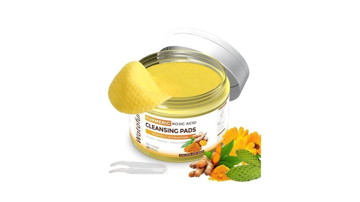 Turmeric Kojic Acid Cleansing Pads For Face, 60 Pcs Kojic