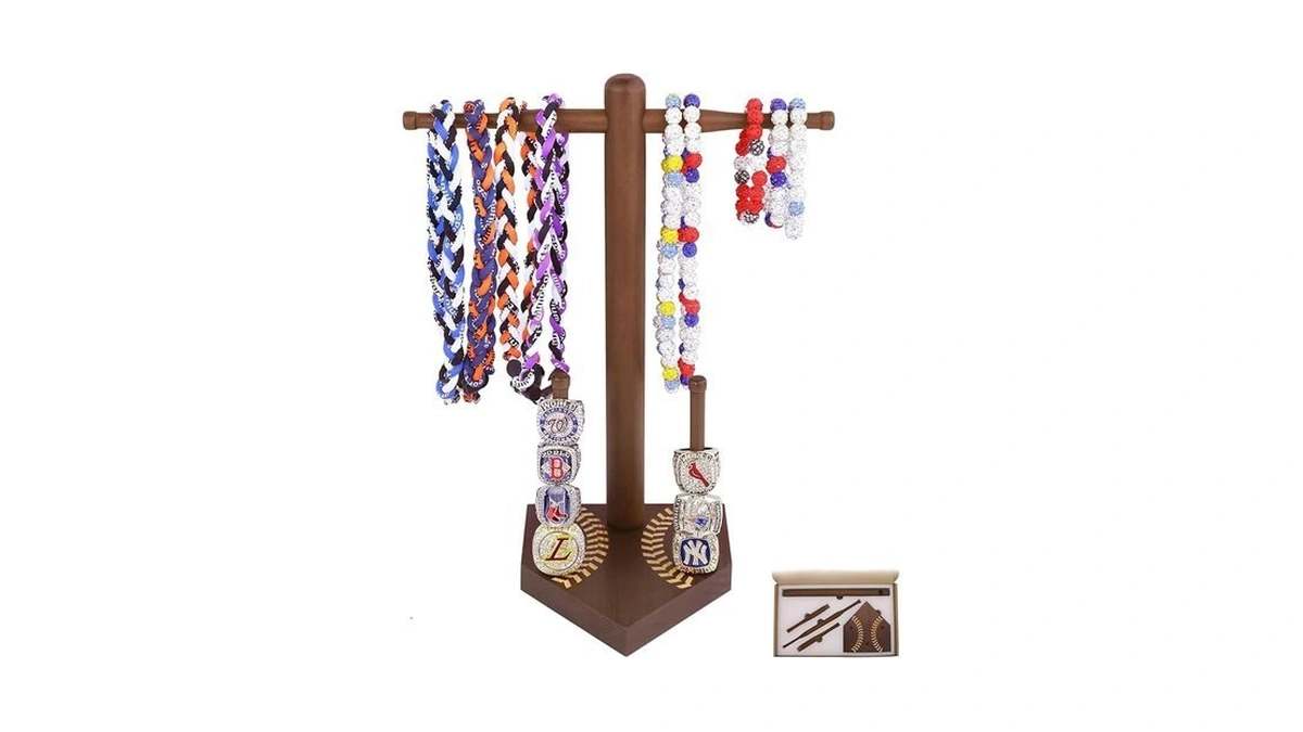 Baseball Ring Display Holder For Championship Rings & Necklaces, Wooden