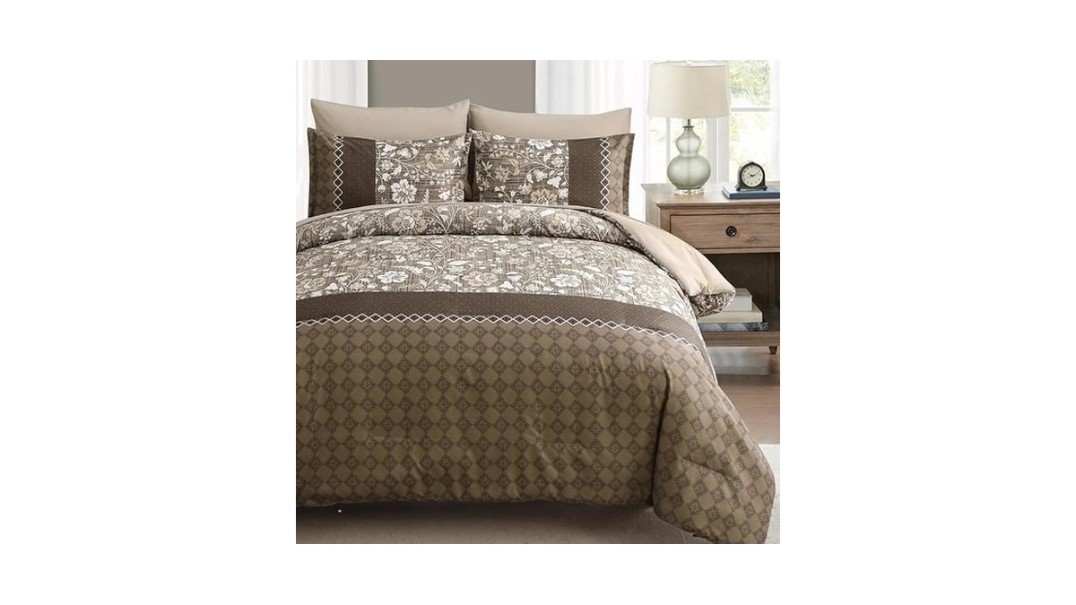 Wongs Bedding Brown King Comforter Set, 7 Pieces Bed In
