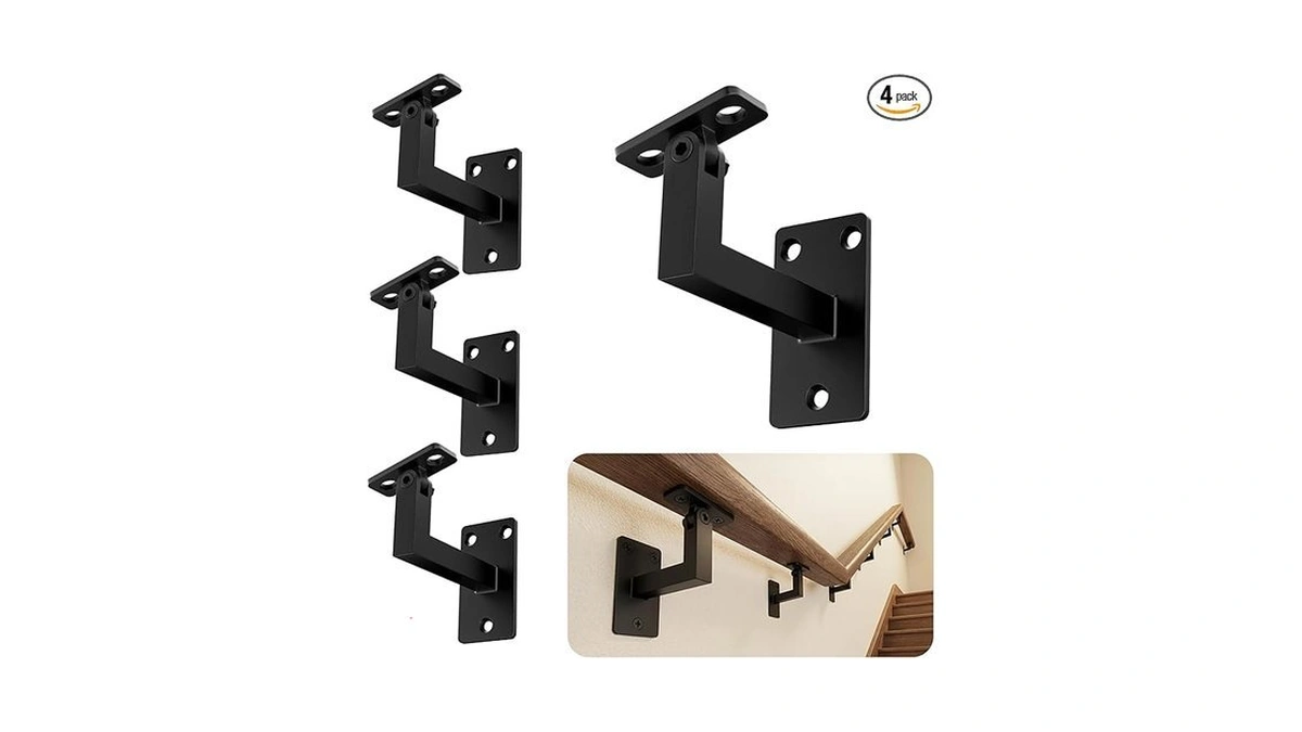 Adjustable Handrail Bracket 4 Pack, Heavy Duty Matte Black Stair