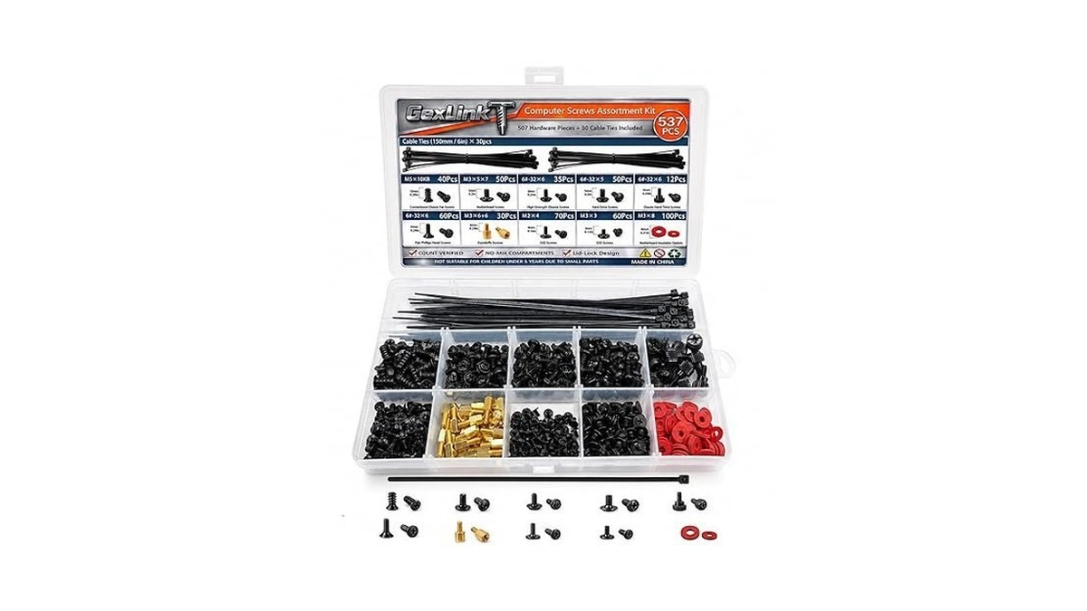 537pcs Computer Screws Assortment Kit For Desktop Pc, Motherboard Standoffs,