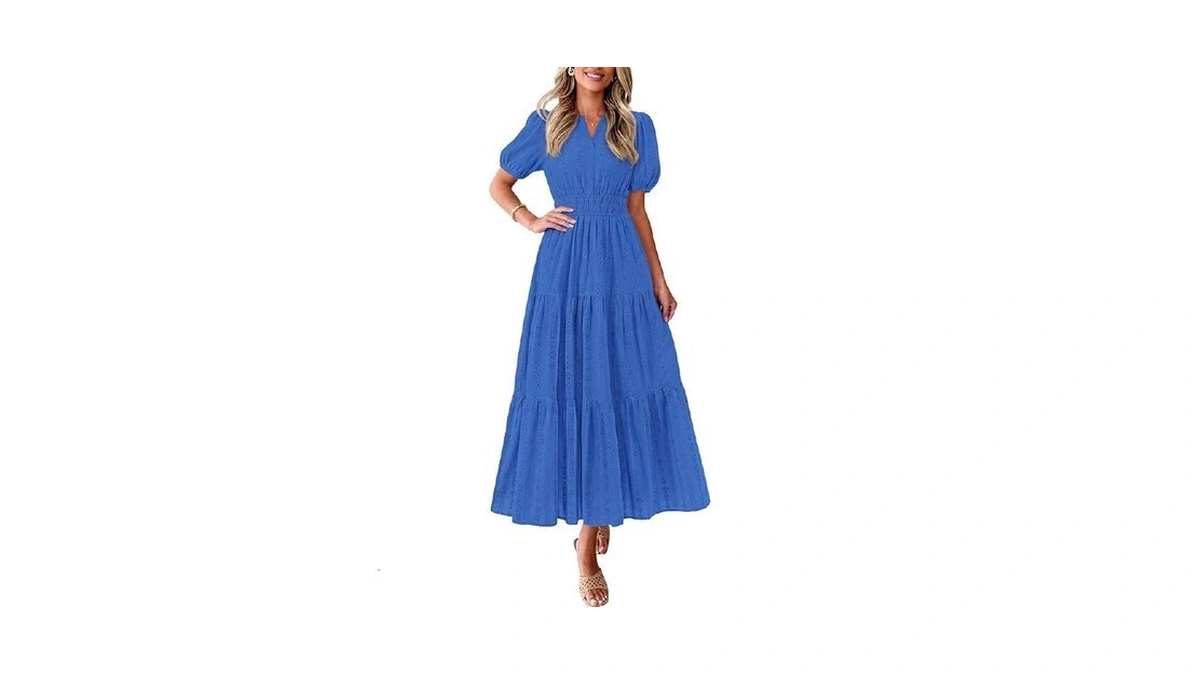 Prettygarden Womens Summer Maxi Dresses 2026 Casual Puff Sleeve V
