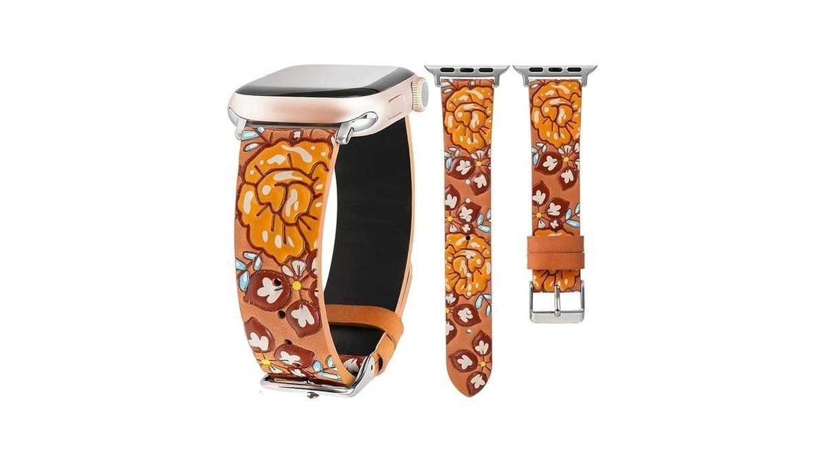 Moolia Floral Leather Band Compatible With Apple Watch Band 42/41/40/38mm