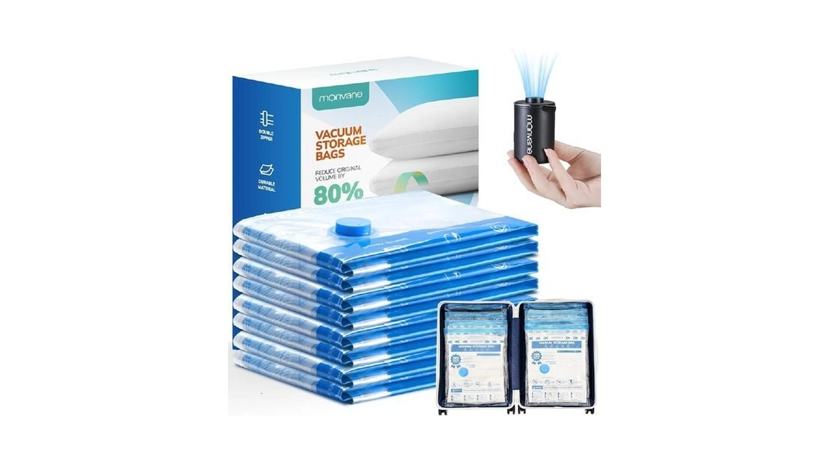 Monvane Travel Vacuum Bags For Luggage With Rechargeable Cordless Pump,