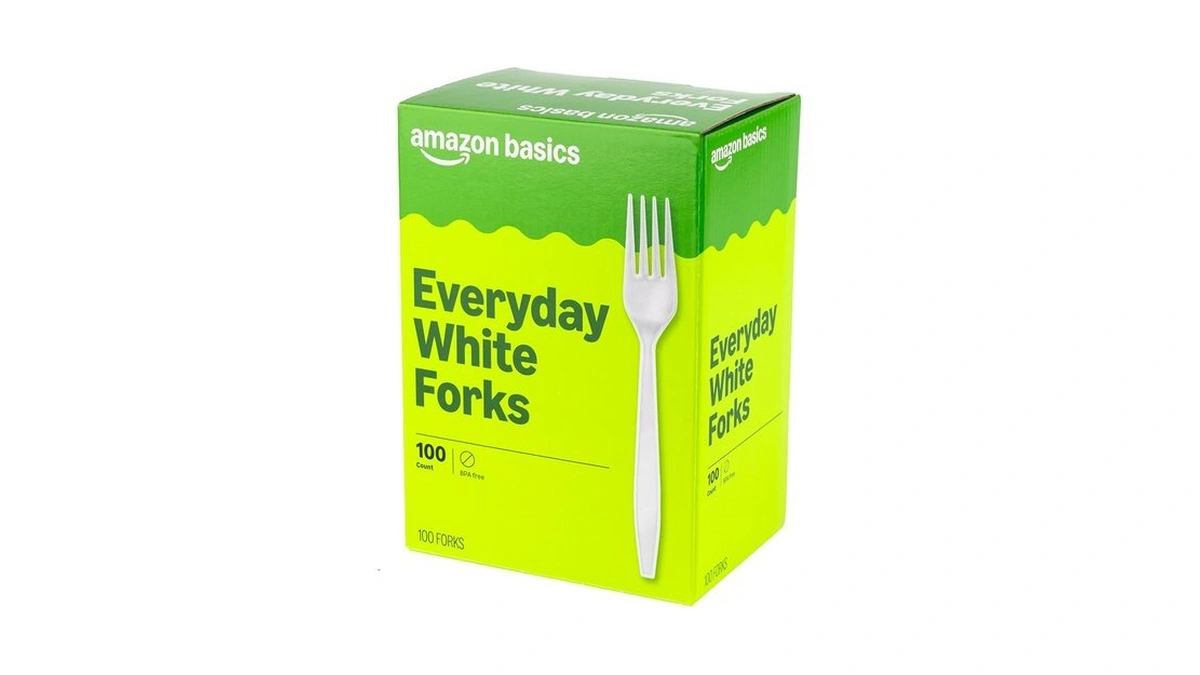 Amazon Basics Disposable Everyday White Forks, 100 Count