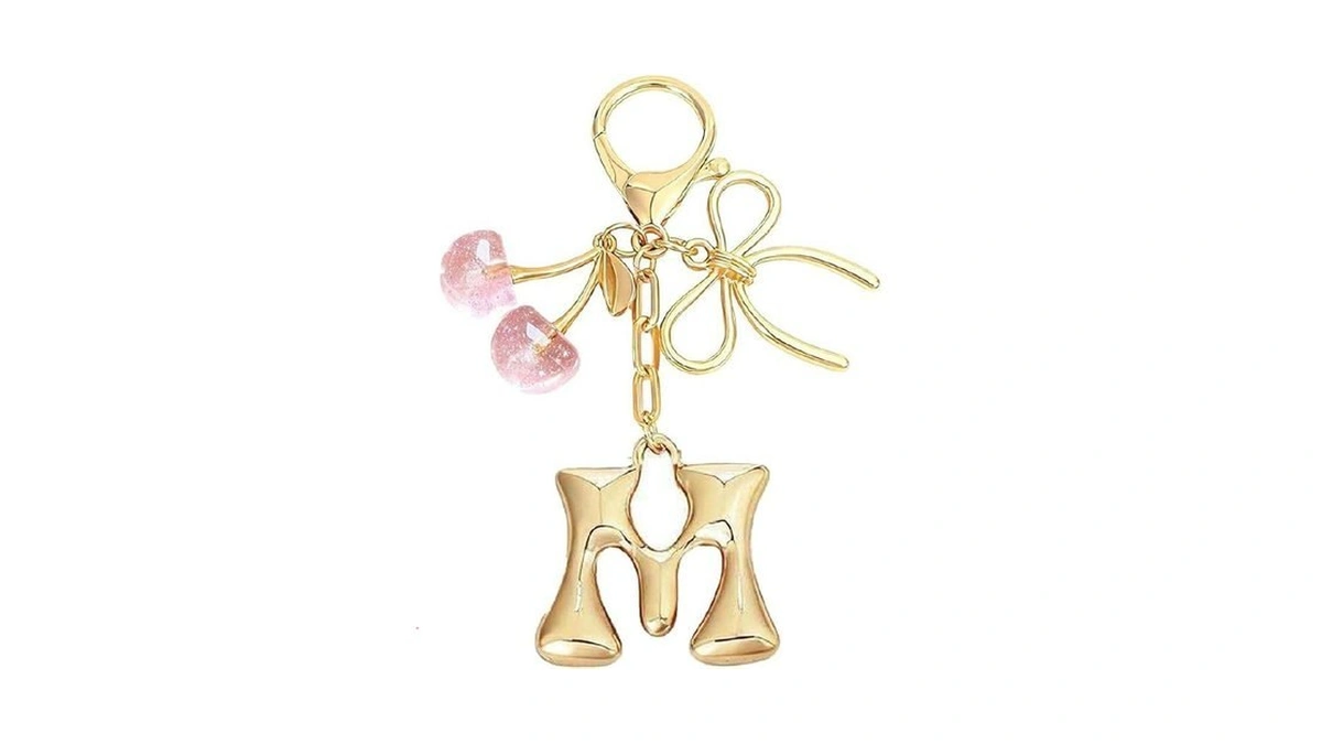 Lohgou Bubble Initial Keychain For Women, Gold Letter Bag Charm