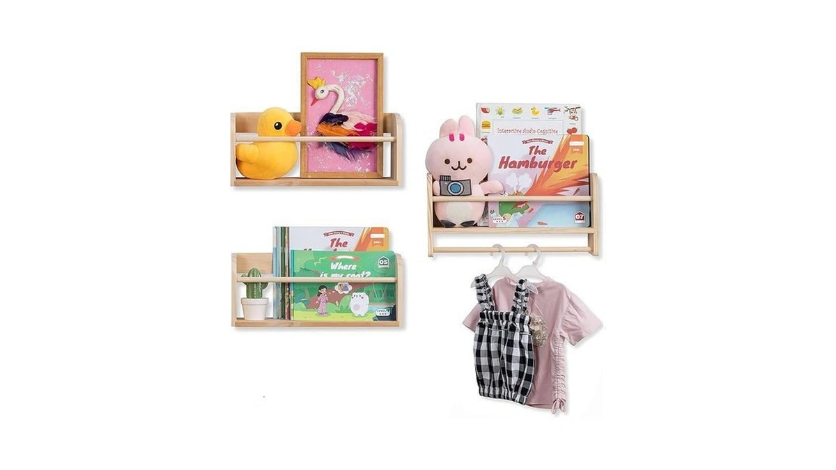 Walasis Nursery Book Shelves For Wall: Solid Pine Wood Wall