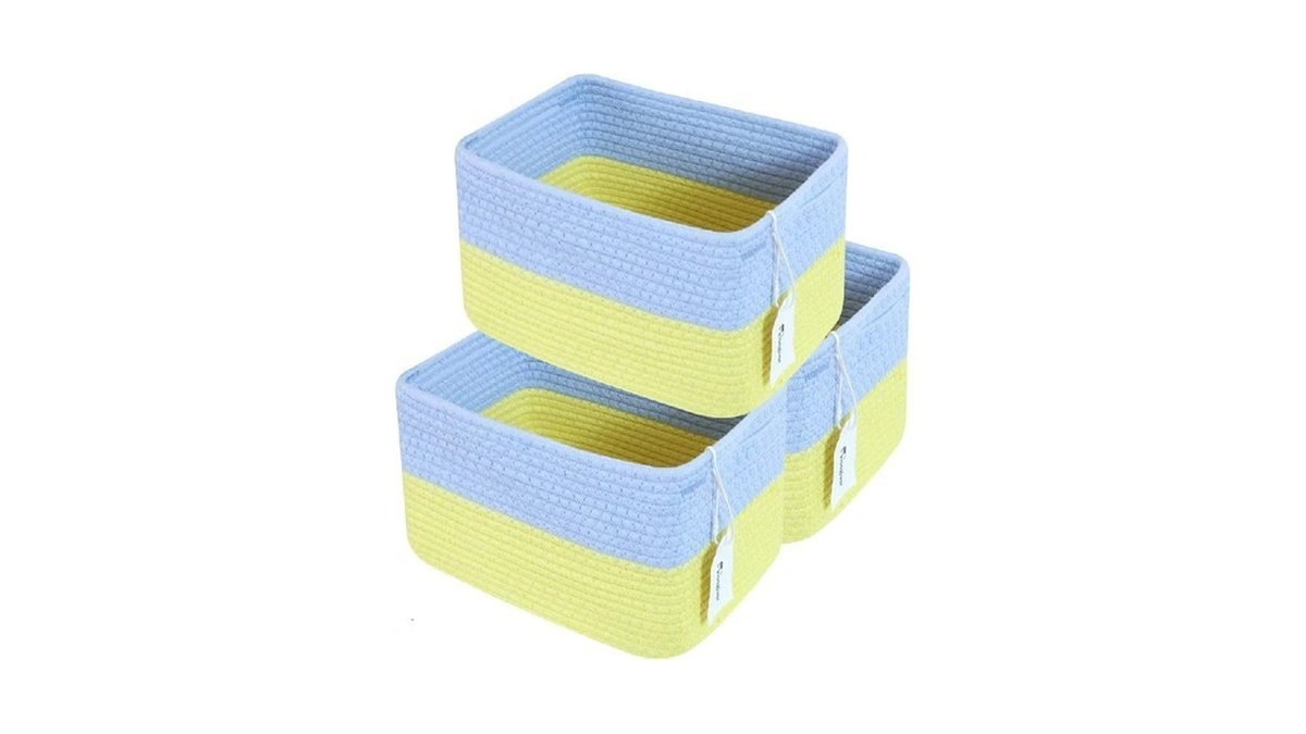 Hopegiver 3 Pack Rainbow Woven Storage Baskets For Shelves, 11x8x7