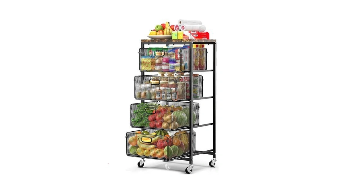 Sunally Rolling Kitchen Cart With Drawers, 4-tier Utility Cart Fruit