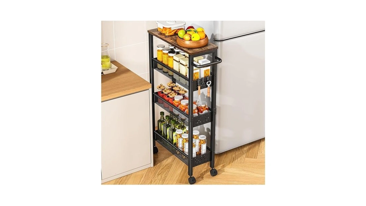 Vivihomety Utility Slim Storage Cart With Wheels, 4 Tier Small