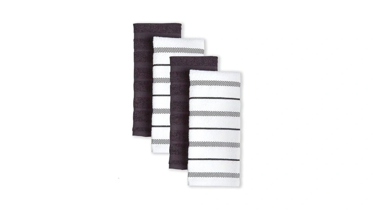 Kitchenaid Albany Kitchen Towel 4-pack Set, Matte Black/white, 16"x26"