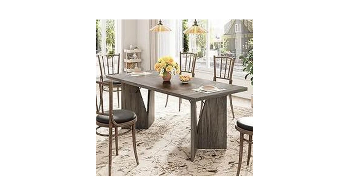 Rectangular Dining Table For 6, 71 In Rustic Farmhouse Kitchen