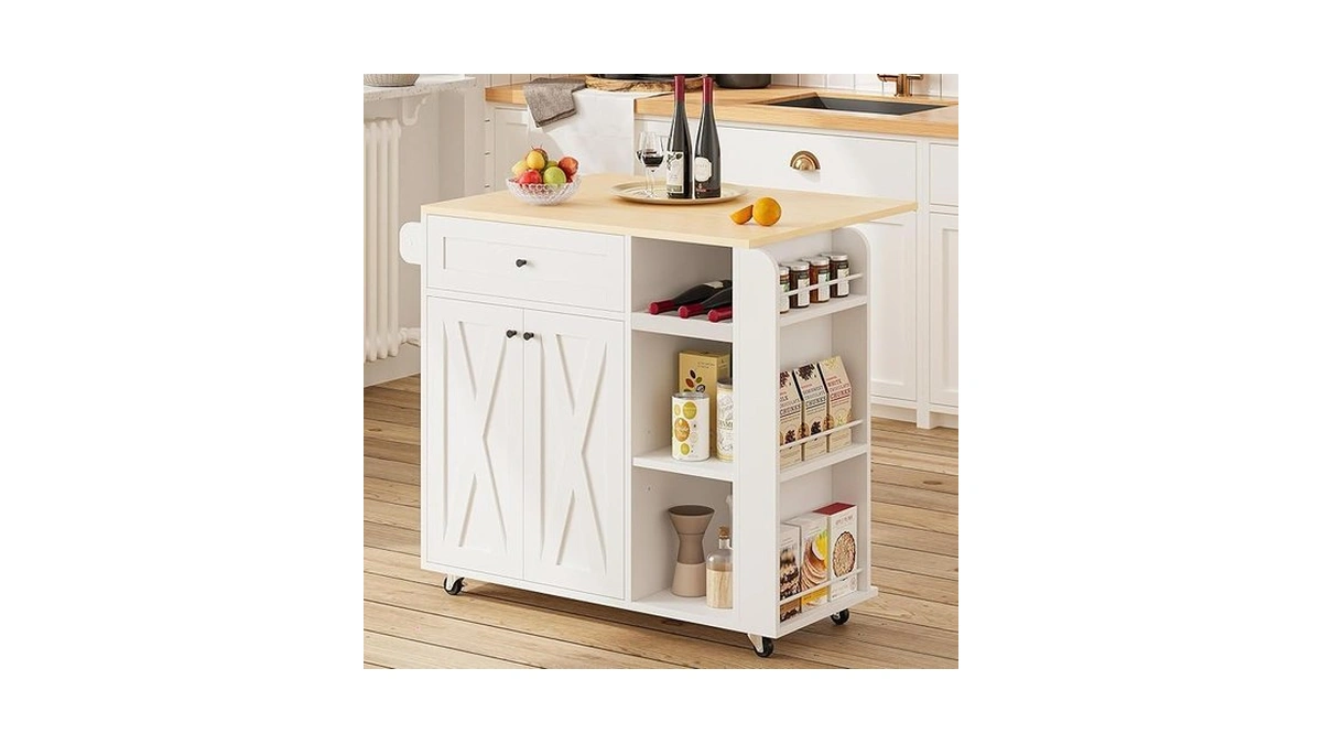 Ironck Kitchen Island With Drop Leaf And Wine Rack, Rolling