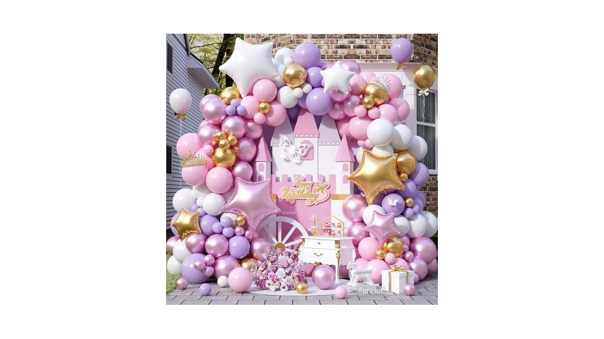 Funhot Pink Purple Balloon Arch Kit, Princess Balloon Garland, Pastel