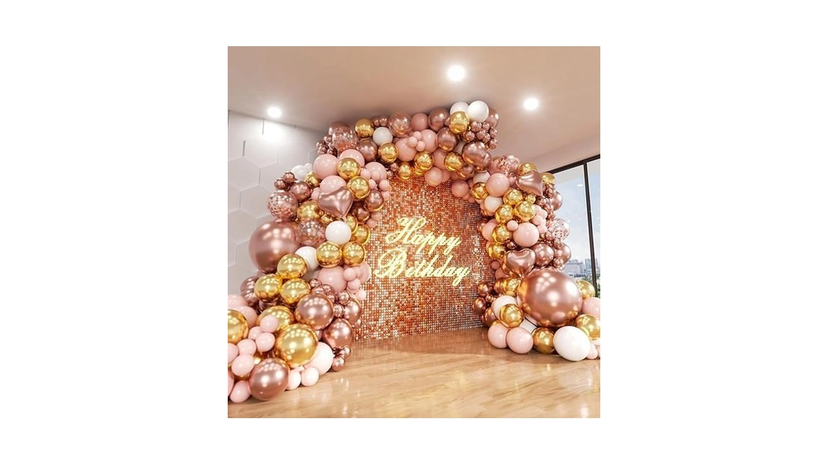Adoinby Rose Gold Balloons Arch Kit, 140pcs Metalic Rose Gold