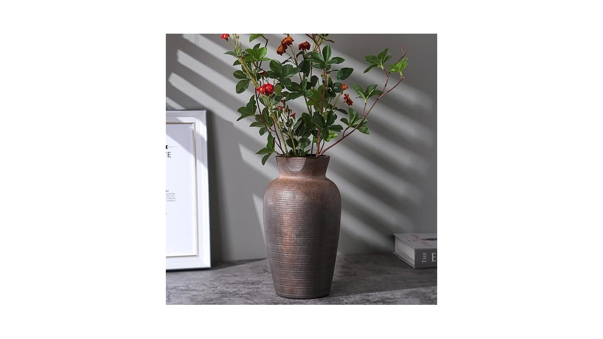 Farmhouse Vase For Home Decor, Vintage Rustic Terracotta Flower Vase