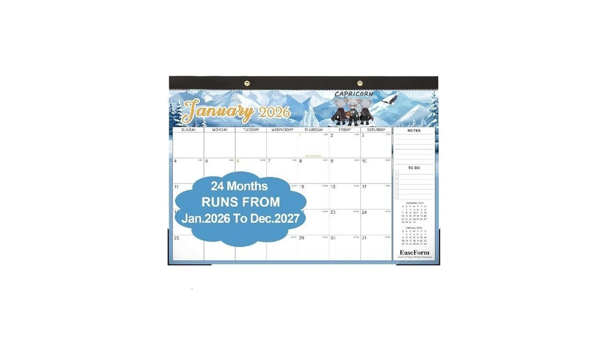 Easeform 24 Month Desk Calendar 2026-2027, Runs From January 2026