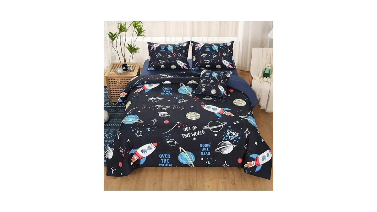 Jqinhome Full Space Comforter Set For Kids,6 Piece Bed In