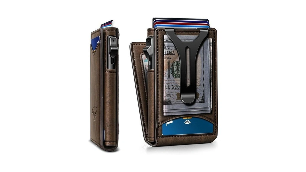 Bulliant Men Wallet,magnetic Metal Wallet Money Clip 9cards Pop-up Access