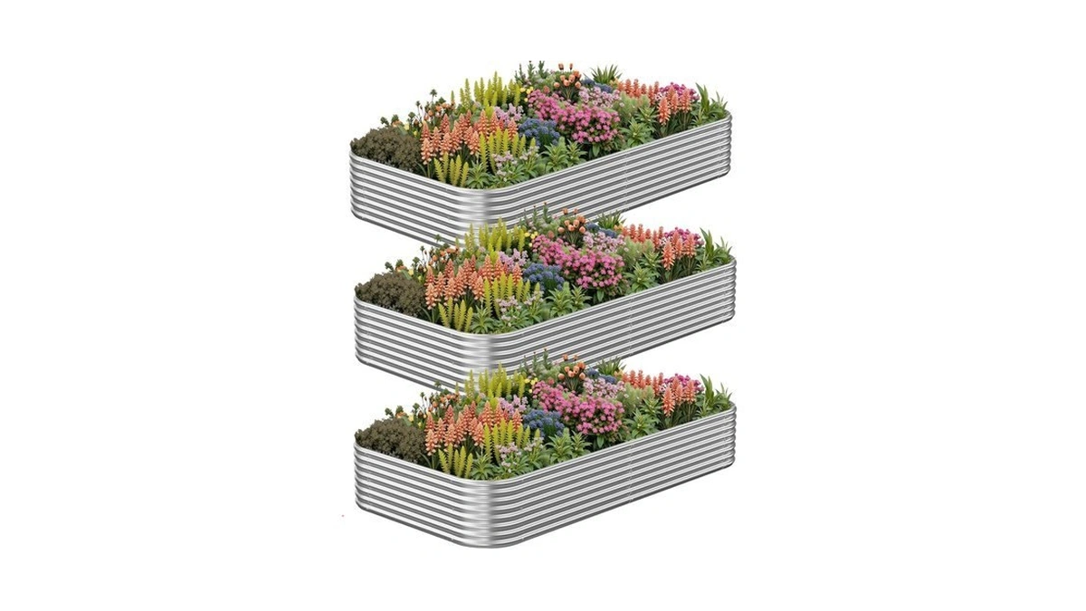 Catmanor 3 Pack Corrugated Galvanized Steel Raised Garden Bed Outdoor,