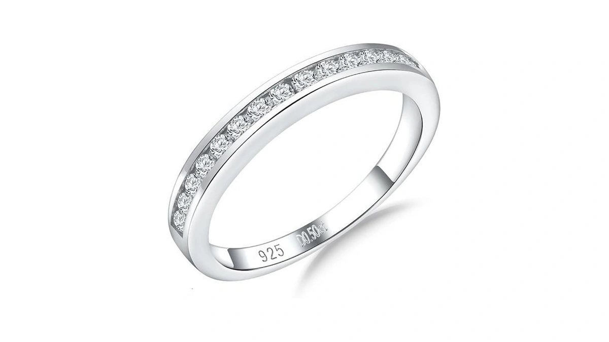 Agrule 2.5mm Diamond Wedding Band 925 Sterling Silver Anniversary Ring