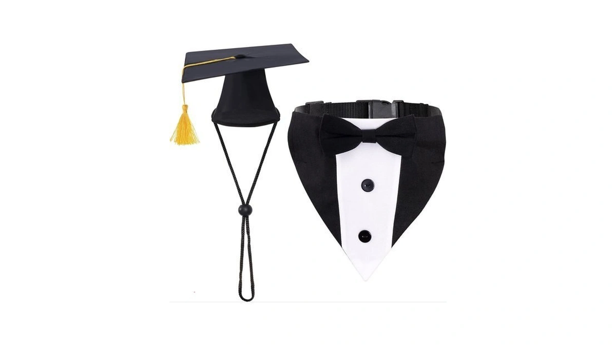 Hoyuwak Dog Graduation Cap Bandana With Bow Tie & Hat,