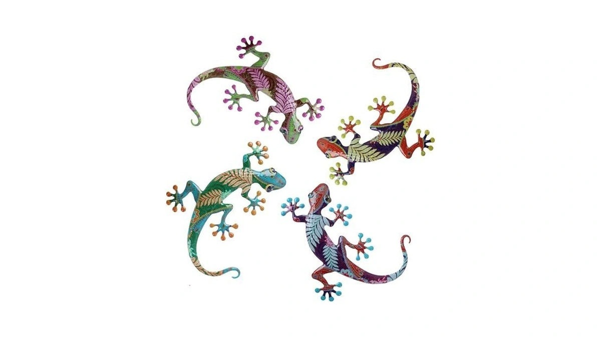 Dreamskip 4 Pcs Metal Colorful Gecko Outdoor Decor Mexican Metal