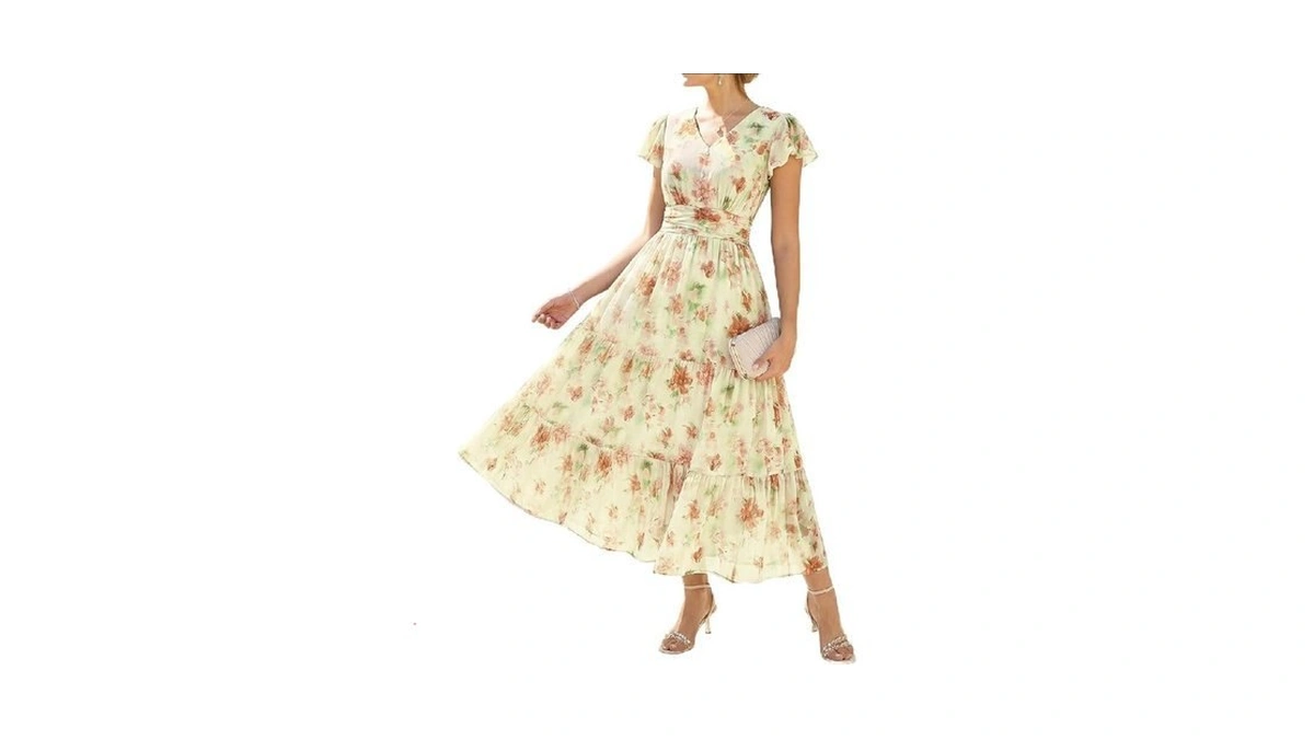 Grace Karin Easter Dress,maxi Floral Dresses,v Neck Wedding Guest Flowy