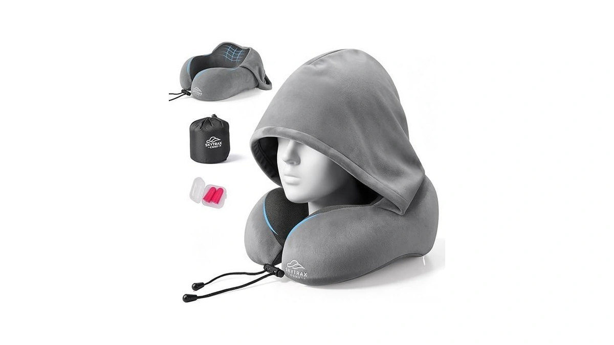 Skytraxcomf® Travel Neck Pillow With Hood For Privacy On Long