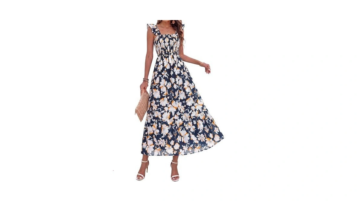 Simplee Womens Summer Floral Sundresses 2026 Sleeveless Casual Smocked Ruffle