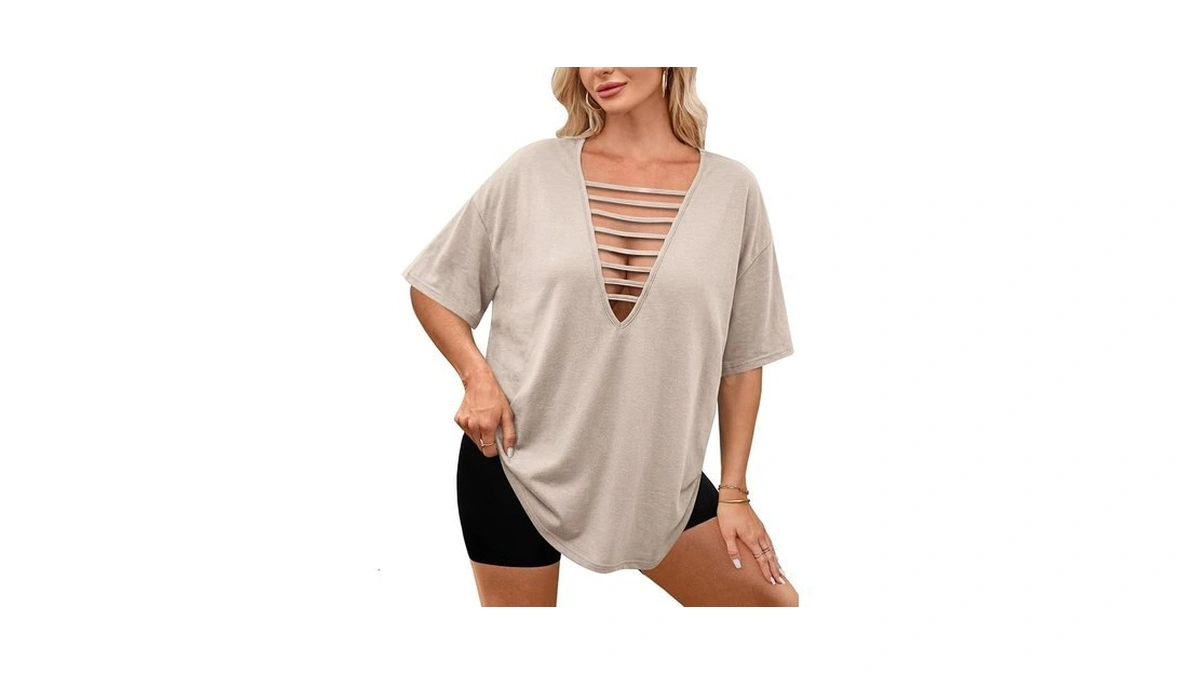 Remidoo Womens Oversized Tshirt Sexy Cut Out Top Ripped Shirt