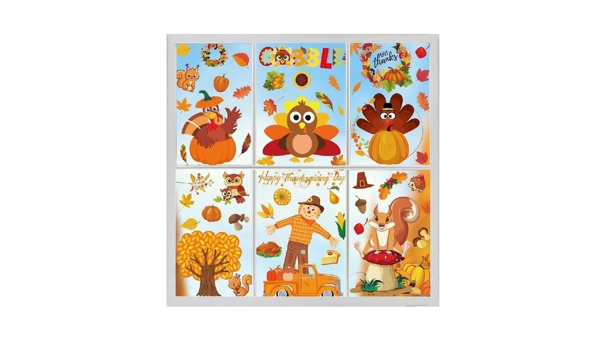Thanksgiving Fall Window Clings Decorations, 10 Sheets Thanksgiving Window Stickers