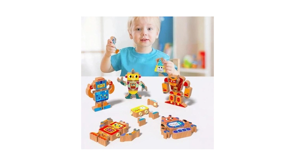 Yechisy Wooden Snap-together Building Toys: Stem Building Blocks, Robot Take