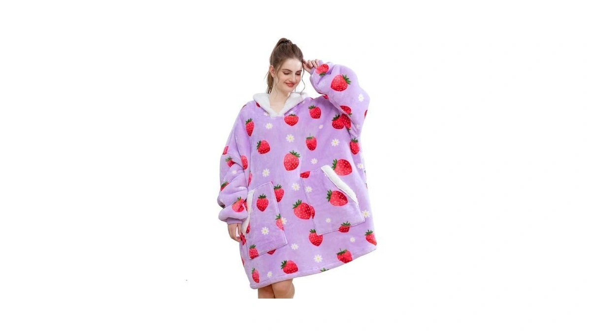 Kipswiza Strawberry Wearable Blanket Hoodie For Adults & Teens -