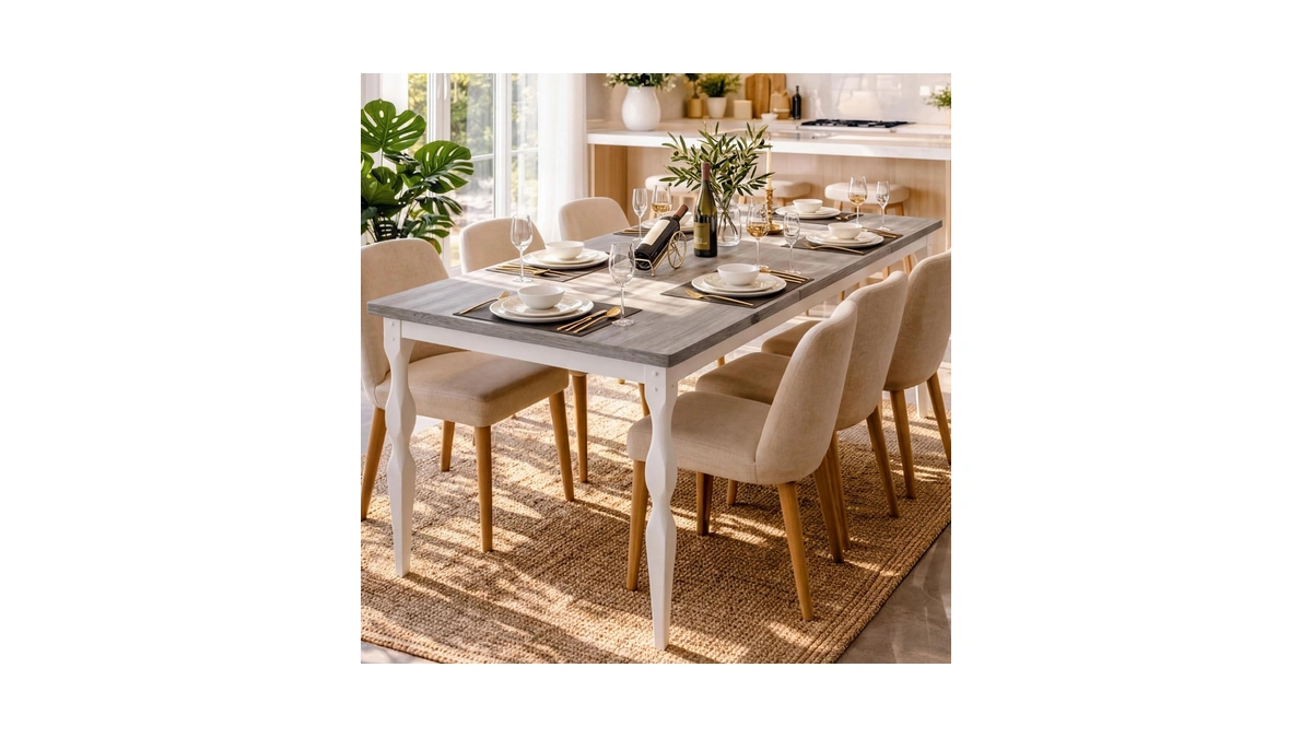 Rectangular Dining Table For 6, 71 In Rustic Farmhouse Kitchen