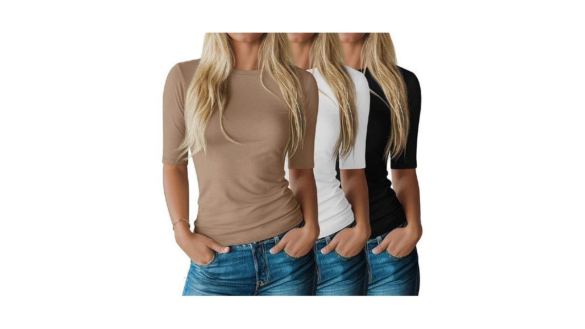 Riyiper 3 Pack Women's Half Sleeve Tops Crewneck 1/2 Sleeve