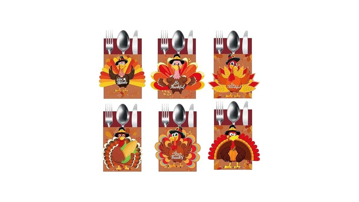 24pcs Thanksgiving Cutlery Holder Set - Turkey Utensil Decor For