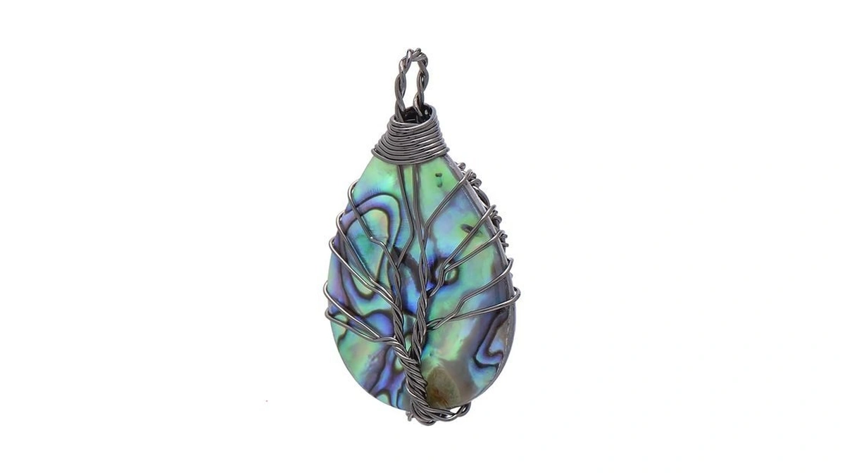 Pearl Miner Abalone Shell Wire Wrapped Tree Of Life Teardrop
