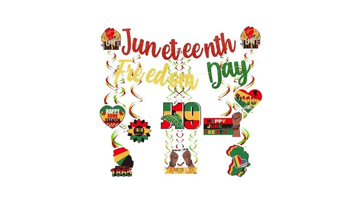 Juneteenth Decorations Hanging Swirls Happy Juneteenth Banner Tinsel For 1865