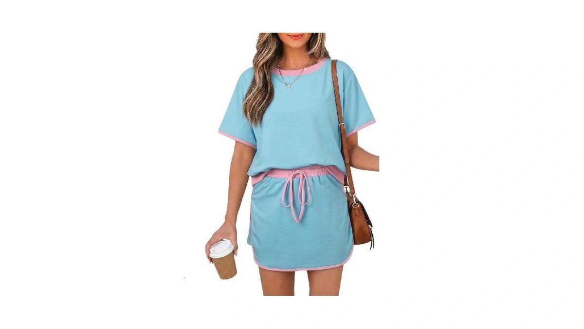 Opemiby Fashion Summer Two Piece Set Crewneck Tshirt And Short