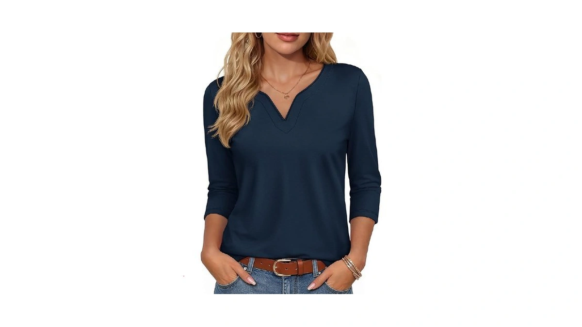 Yucolen Womens Tops 3/4 Sleeve V Neck Half Length T