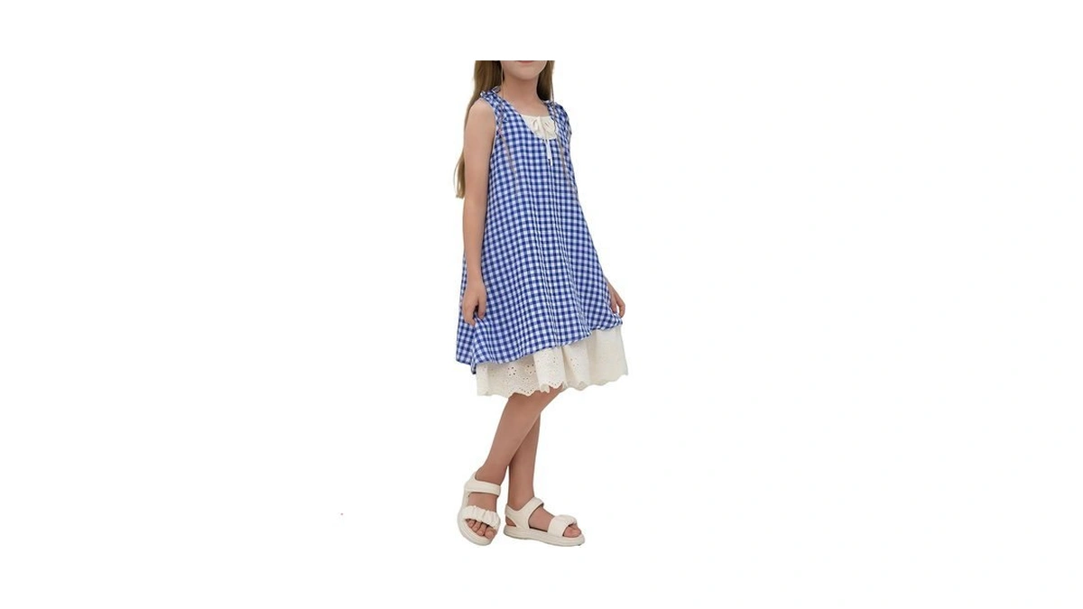Hunaif Girls Summer Dresses,kids Cute Mid-length Casual Sundress,children's Lace-up Back