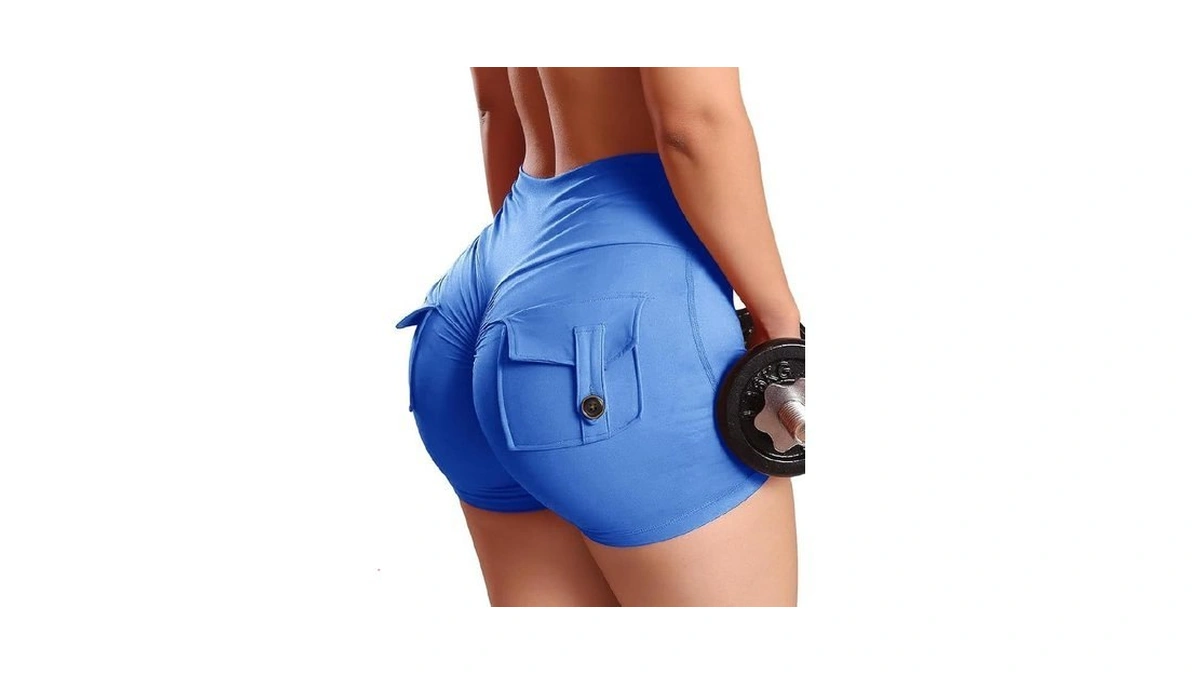 Seasum Women Pocket Shorts Scrunch Butt Workout Cargo Shorts V