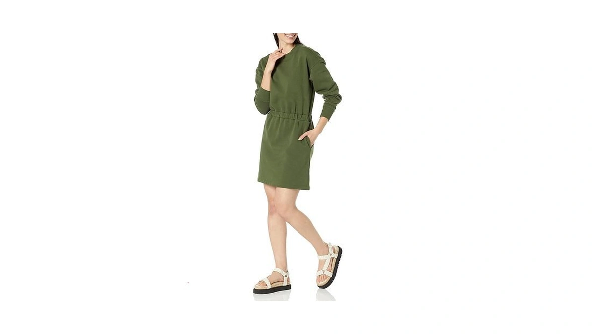 Amazon Essentials Women's Knit Waisted Sweatshirt Dress, Dark Olive, X-large