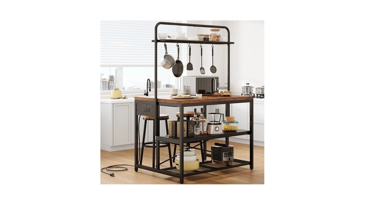 Jocoevol Kitchen Island With Storage, Bakers Rack With Storage &